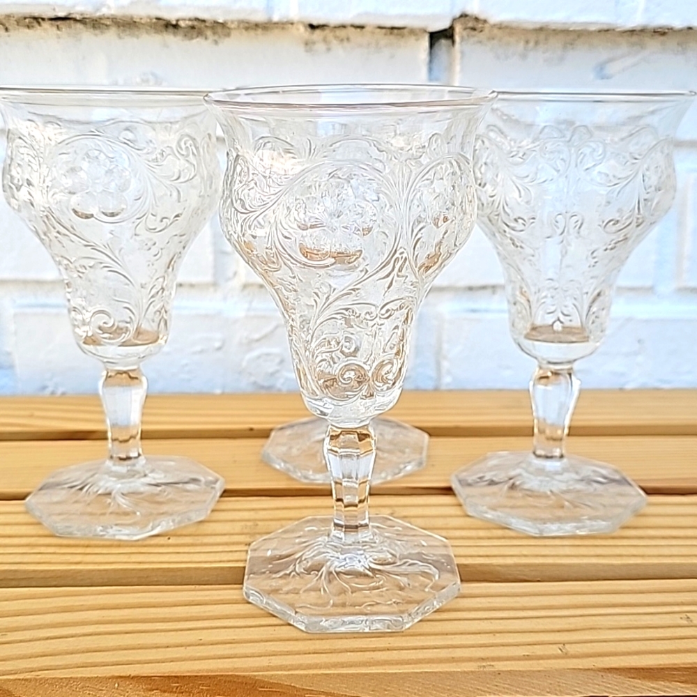 Antique McKee Glass Company ROCK CRYSTAL FOOTED CORDIAL GOBLETS